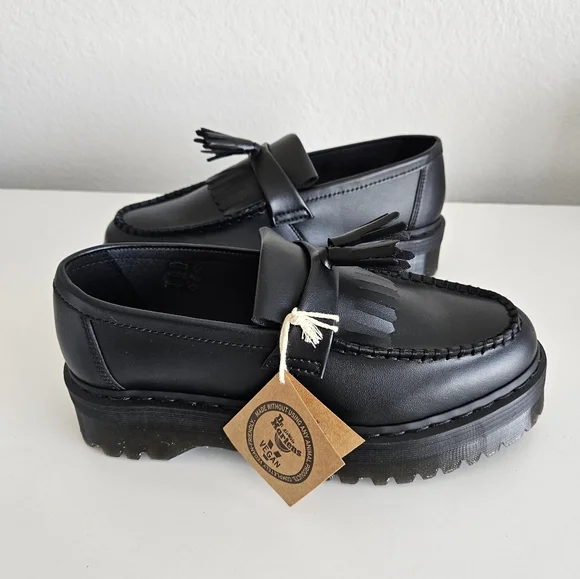 NWT Dr. MartensVegan Adrian Felix Platform Black Tassel Loafers, Mens 10